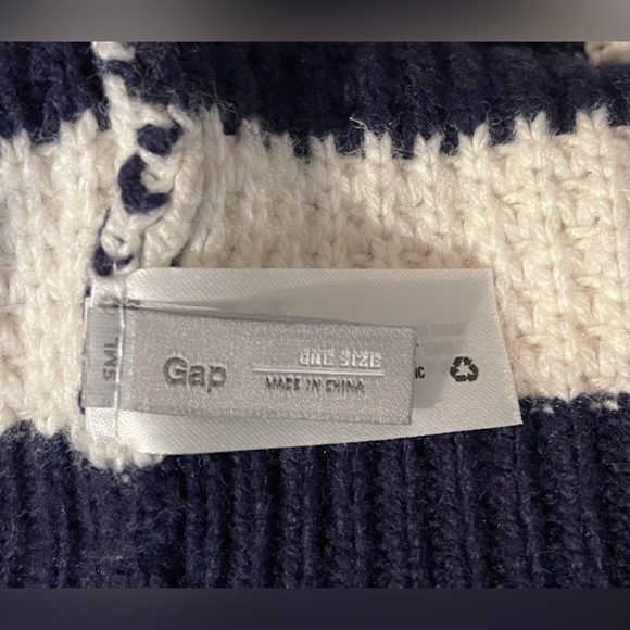 Gap Navy Blue and White Striped Cashmere Blend Waffle Knit Cowl/Infinity Scarf - Picture 5 of 5